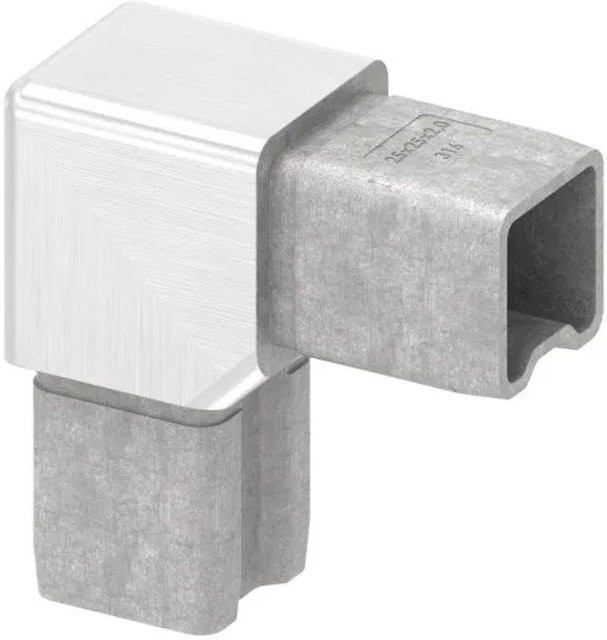 FeNau Eckverbinder aus V4A Edelstahl in Silber für Rohr 25 x 25 x 2 mm zum Stecken - Bild 1