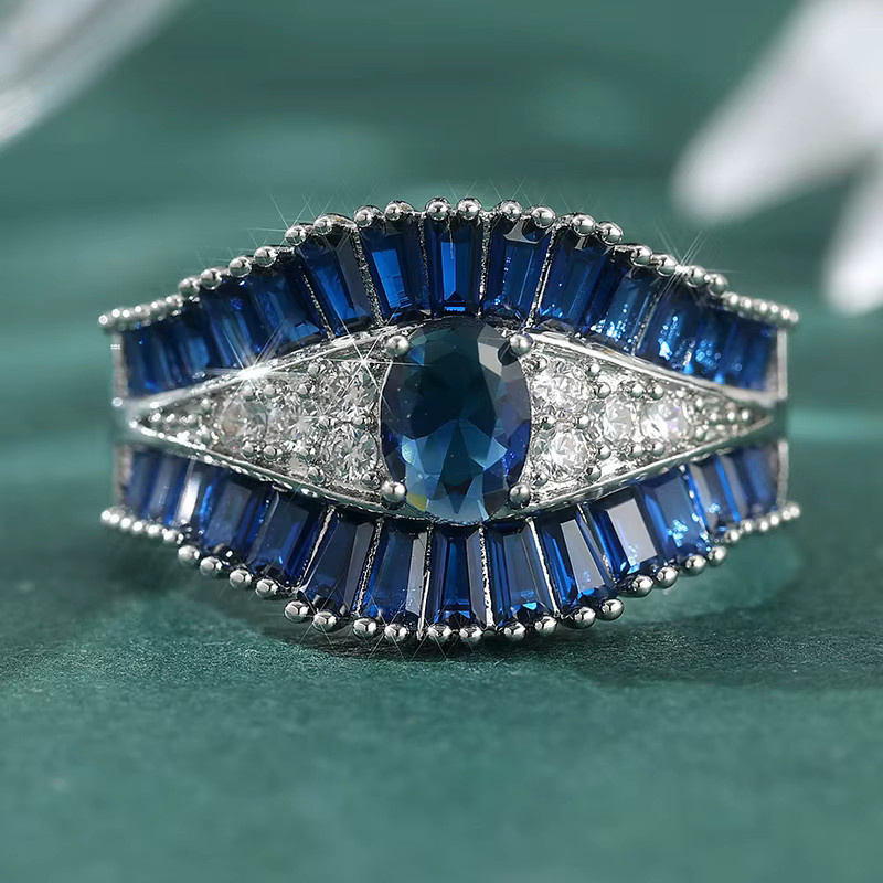 Ring, blauem und weißem synthetischem Zirkon, Unisex - Bild 3