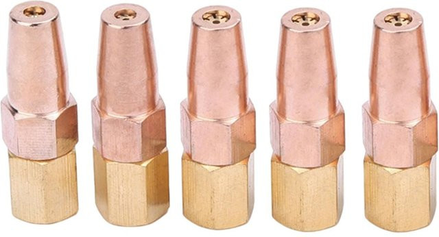 5er Set Propangas Schweißdüse H01-6 für Sauerstoff-Gas-Kontakt, Gold, Durchmesser: 0,9 mm bis 1,3 mm - Bild 1