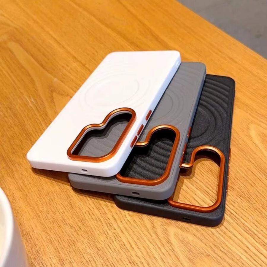 Luxuriöse Lederhülle mit Wellenstruktur für Samsung S26, S24 Ultra Plus und S25 Edge in Grau, Magnetisch für MagSafe mit Metall-Linsenschutz - Bild 2