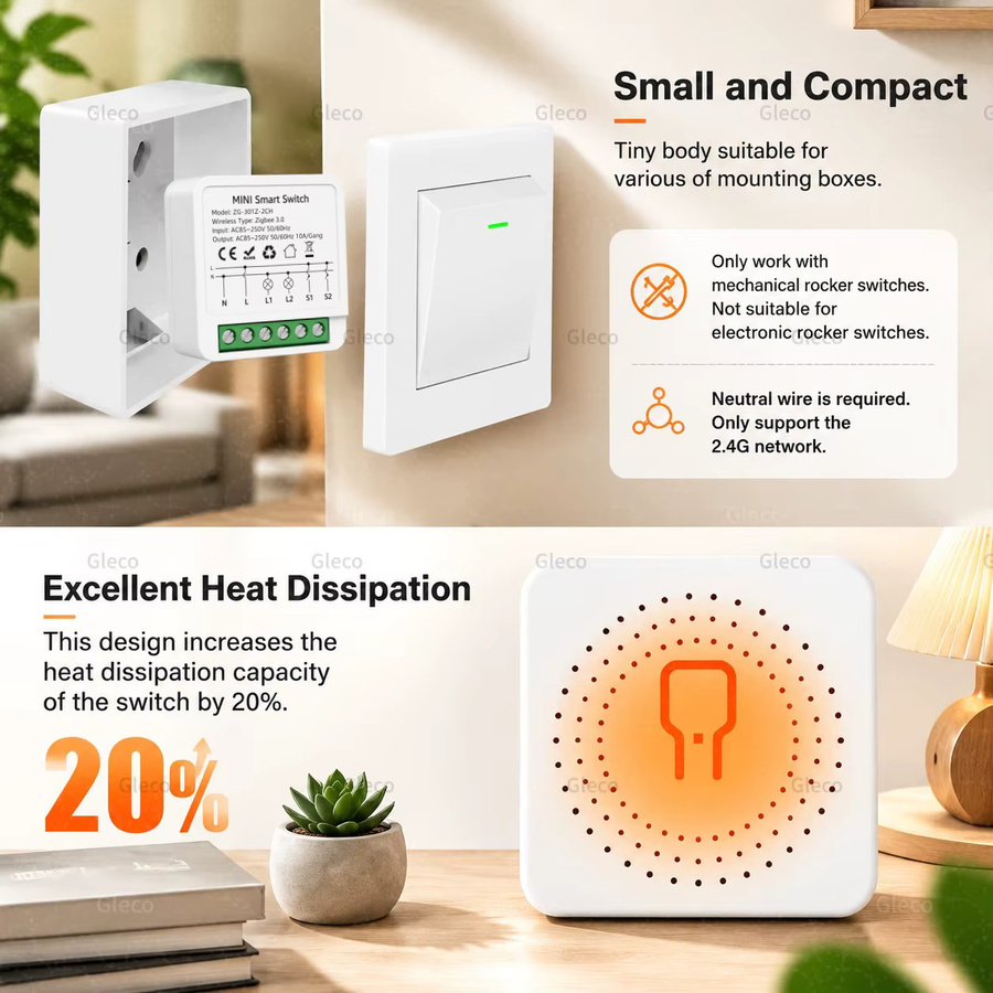 Tuya Zigbee Smart Switch DIY Relais-Schalter mit 2-Wege-Steuerung für Alexa und Google Home Assistant, Farbe: Weiß - Bild 2