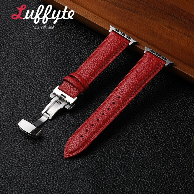 luffyte Uhrenarmband Leder, Lychee-Textur, Damen, Schmetterlingsschnalle - Bild 1