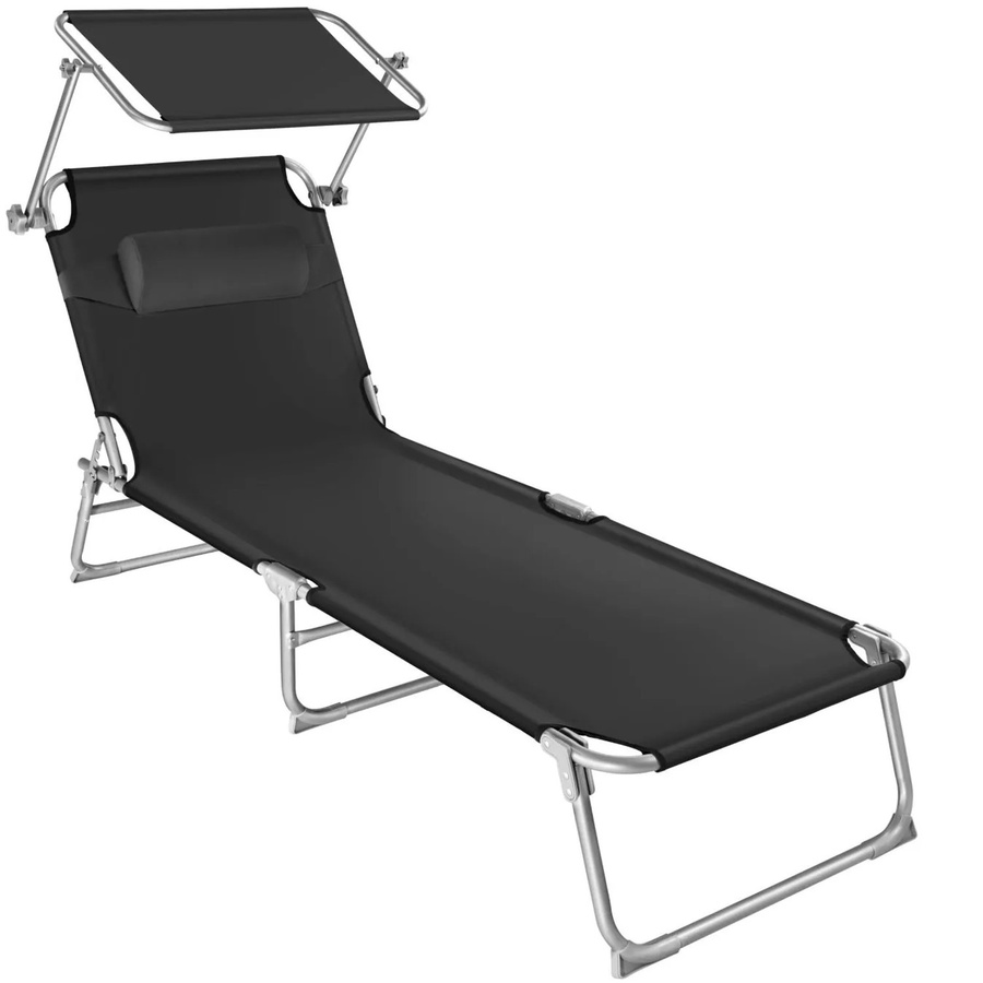 tectake Sonnenliege klappbar mit Sonnendach und verstellbarem Kopfpolster Schwarz B/T/H: 190 x 68 x 111 cm - Bild 2