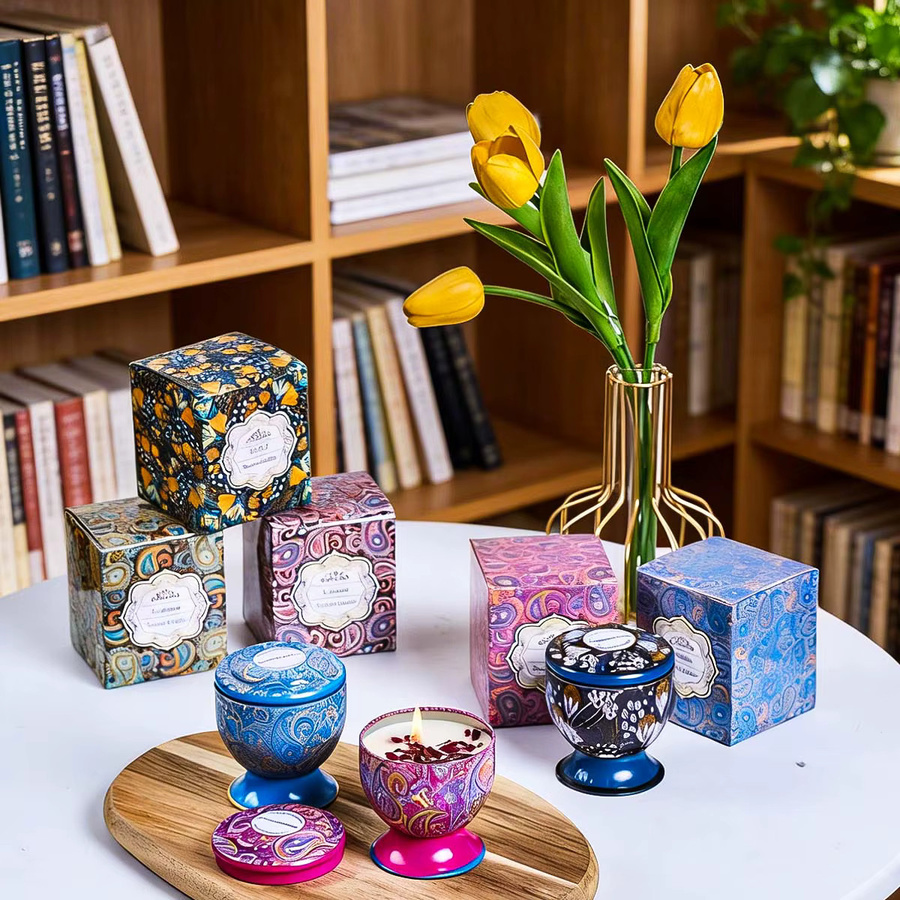 UDOCOOL Duftkerzen im Kelch-Design mit floralem Rosen- und Lavendelduft, mehrfarbiges Glas-Votivkerzenglas für Tischdekoration - Bild 5