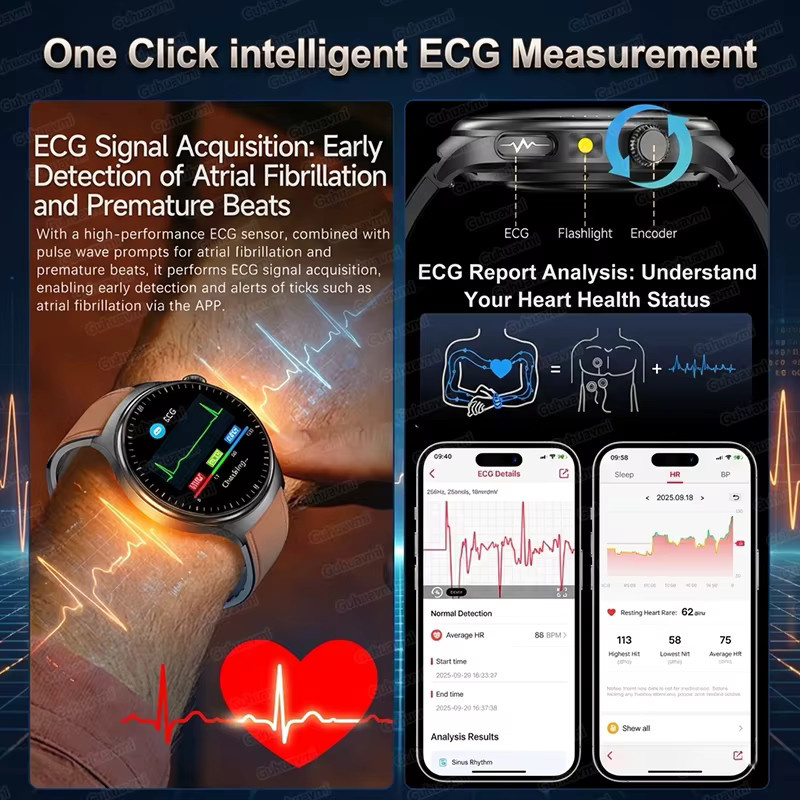 GUHUAVMI Smartwatch mit EKG-Funktion und Gesundheitsüberwachung für Harnsäure, Blutdruck und Blutsauerstoff in Braun - Bild 3