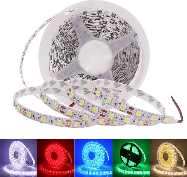 GAHADA RGB LED Streifen DC 12V Multicolour, 5m Länge, 60 LEDs/m, Wasserdichtes flexibles LED Lichtband für deine Indoor Dekoration - Bild 1