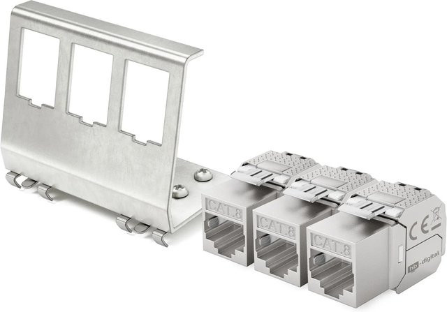 hb-digital Hutschienenadapter 3 Port mit CAT 8.1 Keystone Modul RJ45 in Silber - Bild 1