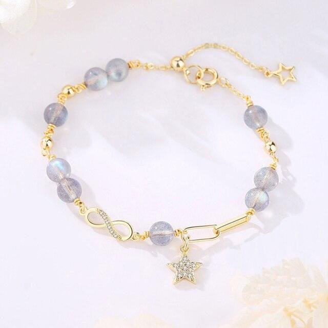Armband, 14k Gold gefüllt, Mondstein, Kristall, Perle, Damen - Bild 1