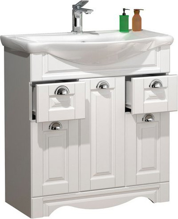 VCM Badmöbel Set Casalo XL in Weiss mit Waschbecken und Unterschrank im Landhaus Stil, B/H/T: 75 x 81 x 45 cm