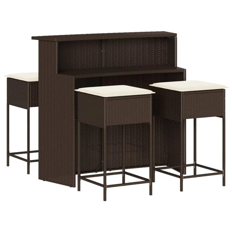 vidaXL 5-tlg Gartenbar-Set aus braunem PE-Rattan mit cremeweißen Kissen Modell 6 - Bild 2