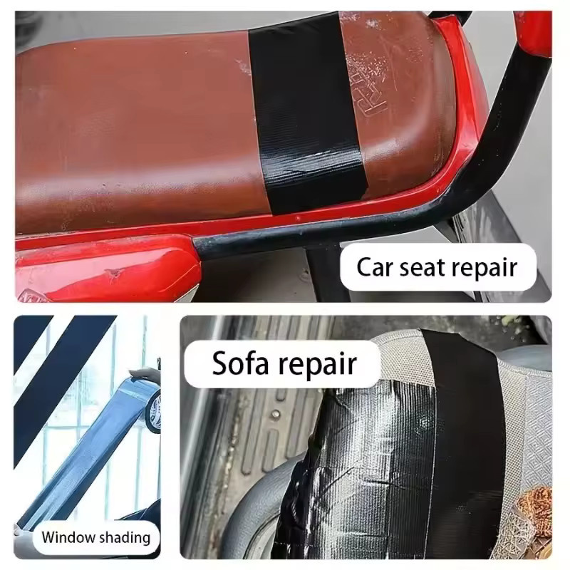 Schwarzes Leder-Reparaturband mit Stoffbasis als hochhaftendes Klebeband zur Ausbesserung von Löchern an Ledersesseln, Sofas und Sitzpolstern von Elektrofahrzeugen - Bild 5