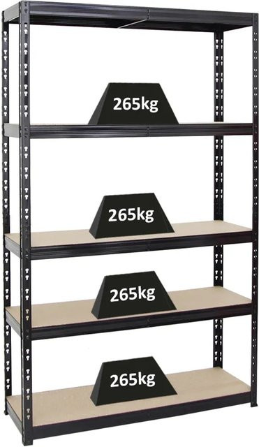 PROREGAL Schwerlastregal Giant Tiger, 5-Ebenen, Schwarz, H x B x T: 200 x 120 x 40 cm, Fachlast 265 kg - Bild 1