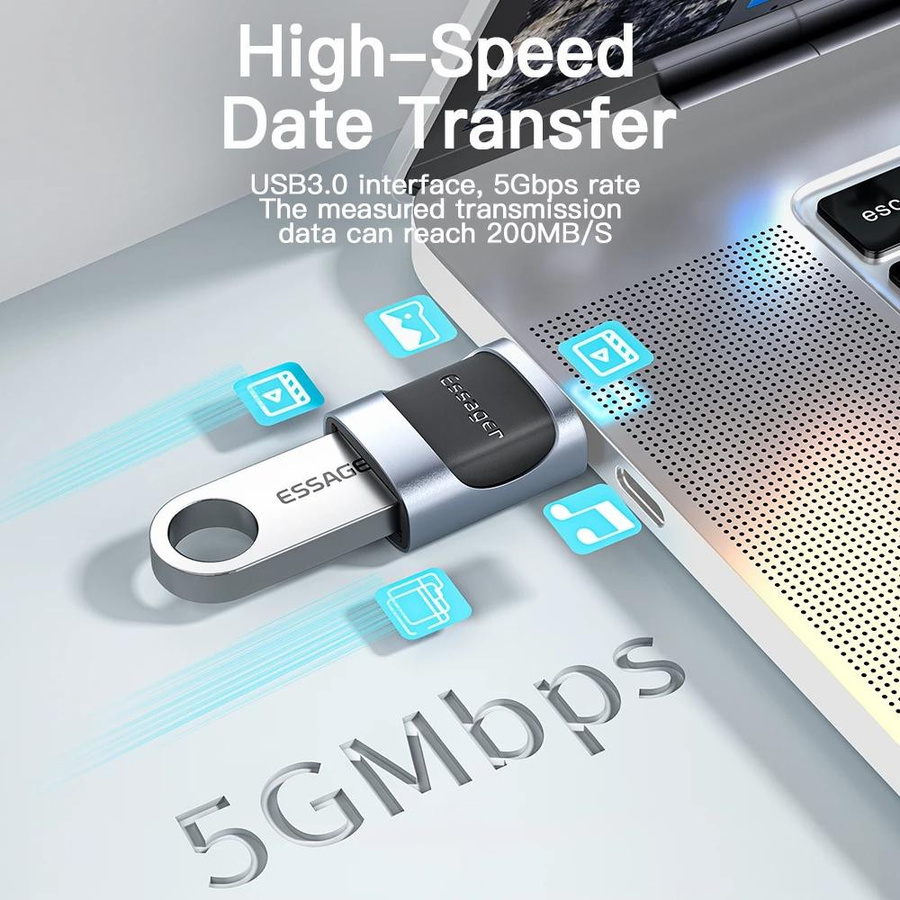 Essager USB C zu USB 3.0 OTG Adapter Konverter Typ C Buchse auf USB-A und Micro-USB in Blau - Bild 2