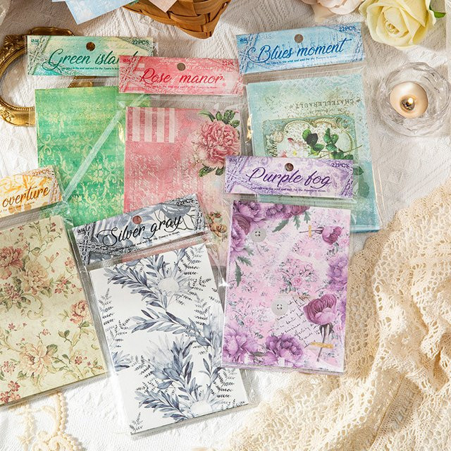 22 Stück Retro-Texturpapier mit Prägung in Multicolour für Scrapbook und Album-Dekoration - Bild 1