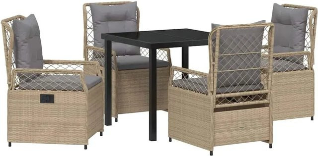 vidaXL Garten Essgruppe 5-teilig aus Poly-Rattan in Beige mit quadratischem Tisch und 4 Stühlen - Bild 1