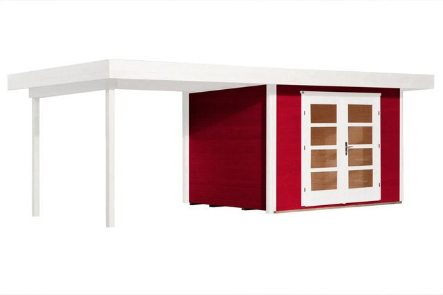 WEKA Gartenhaus 126 Plus Gr. 2 B aus europäischer Fichte in Schwedenrot mit Flachdach und Vordach, B/H/T: 645 x 249 x 375 cm - Bild 1