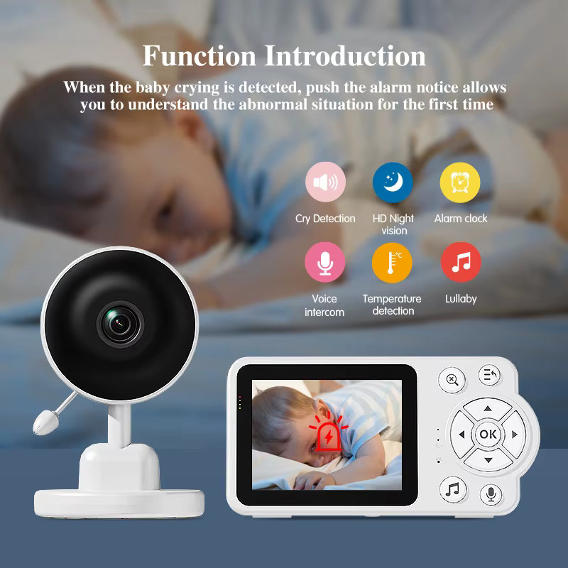 Danmini Intelligentes Babyphone mit 2,8-Zoll-Farbbildschirm, 2,4 GHz Video-Sprachinteraktionsmonitor mit Geräuscherkennung und Kamera in Weiß - Bild 2