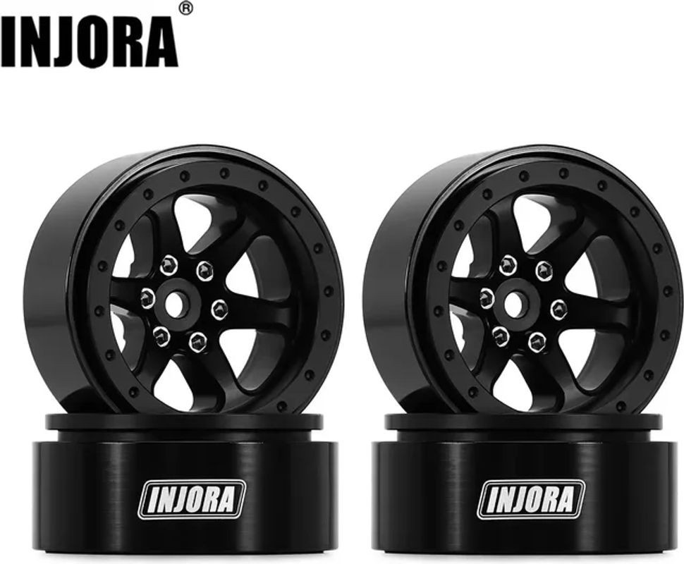 INJORA 1,3 Zoll Beadlock-Räder aus Aluminium in Schwarz mit negativem Versatz für 1/24 und 1/18 RC Crawler (W1309) - Bild 1