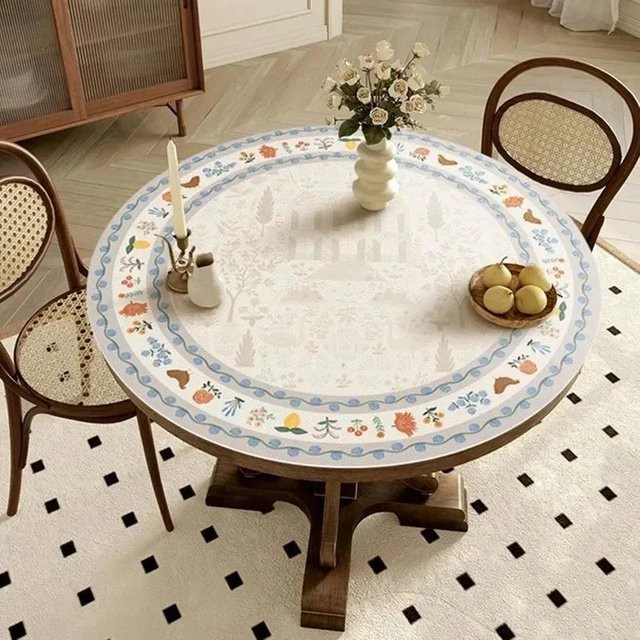 FQMM Runde wasserdichte Tischdecke aus PVC in Weiß, minimalistisches Design, Durchmesser: 140 cm - Bild 1