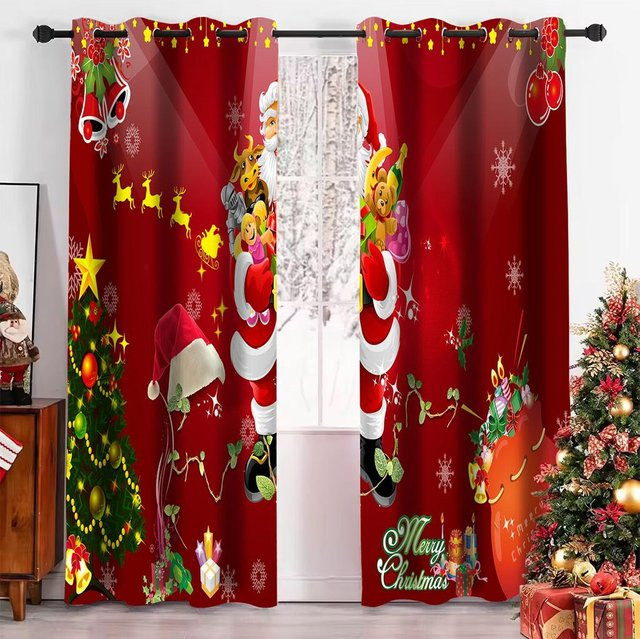 Rote Weihnachts-Vorhänge mit Bär-Motiv, moderne halbtransparente Fenstervorhänge aus Polyester für Wohnzimmer und Schlafzimmer, B/H: 50 x 60 cm - Bild 1