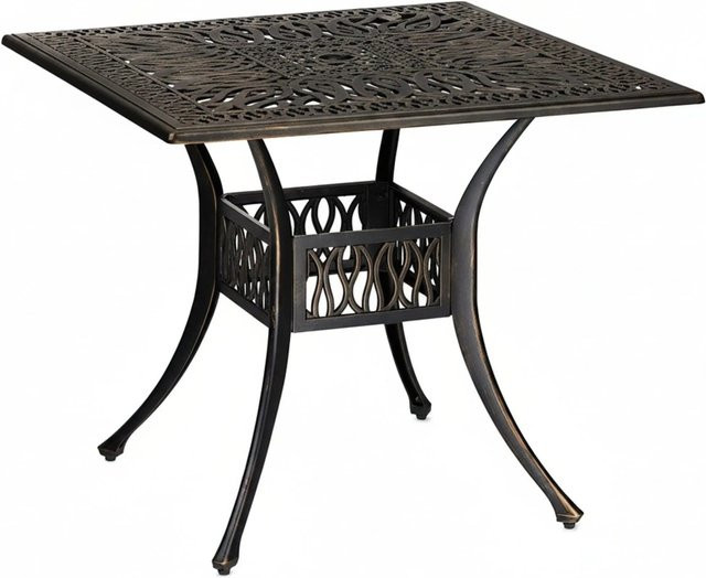 Relaxdays Gartentisch aus Aluminiumguss in Schwarz-Bronze mit Schirmloch, B/T/H: 75 x 90 x 90 cm - Bild 1