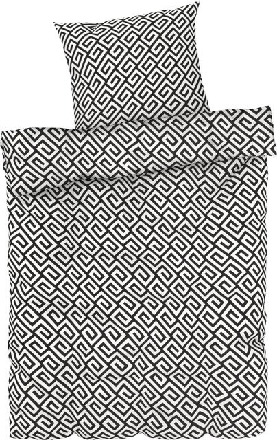 LIVARNO HOME Mako-Satin Bettwäsche Baumwolle Graphic Schwarz Weiß B/T/H: 135 x 200 cm, Kopfkissenbezug 80 x 80 cm - Bild 1