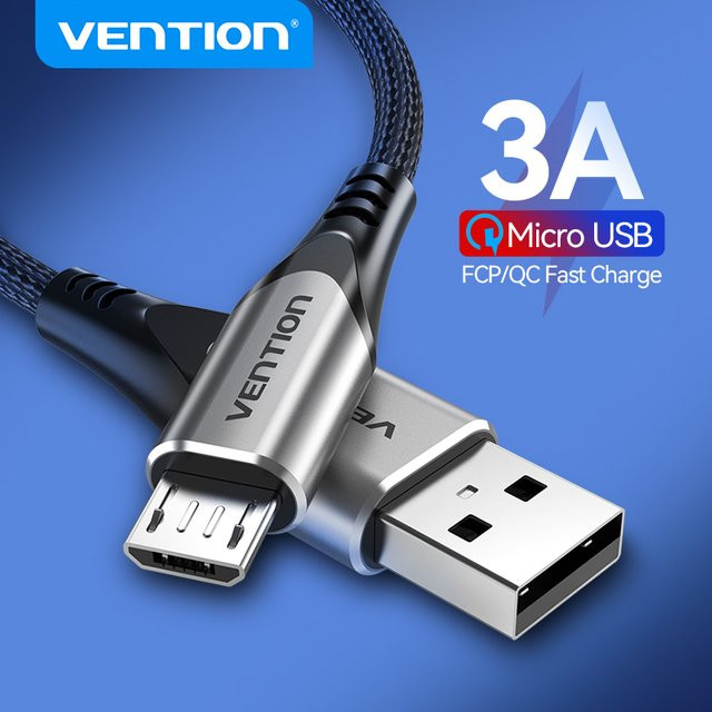 Vention Micro USB und USB Typ C Datenkabel aus Nylon für schnelles Laden, Schwarz oder Rot - Bild 1
