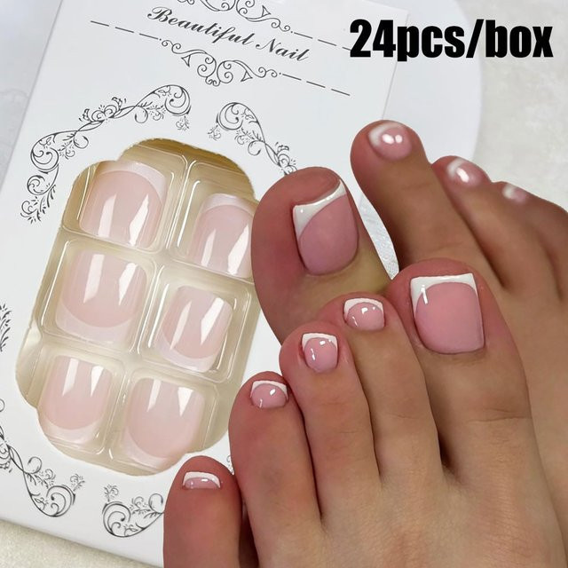 MAFANAILS Press-On-Zehennägel French-Tip, Nude Pink, Glänzend, 24 Stück - Bild 1