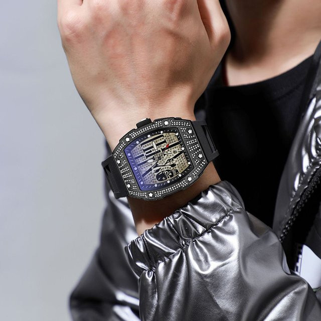 STARPERISH Armbanduhr Tonneau, Quarz, Edelstahl, Diamant, Herren, Schwarz - Bild 1