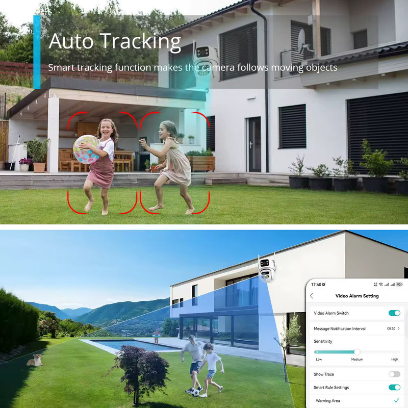 TPTEK WIFI IP-Kamera 9MP PTZ Outdoor 4K Drei-Linsen-Sicherheitskamera mit KI-Menschenerkennung und ICsee App in Weiß - Bild 5