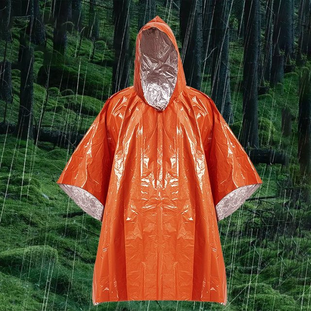 Wasserdichter Notfall-Regenponcho mit Kälteisolierung in Orange für Camping und Outdoor-Aktivitäten - Bild 1