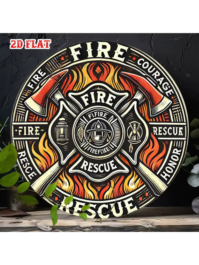 Potdemiel Rundes Aluminium-Wandschild Feuerwehrmann-Rettung im Vintage-Design, Durchmesser: 19,81 cm, Mehrfarbig - Bild 6