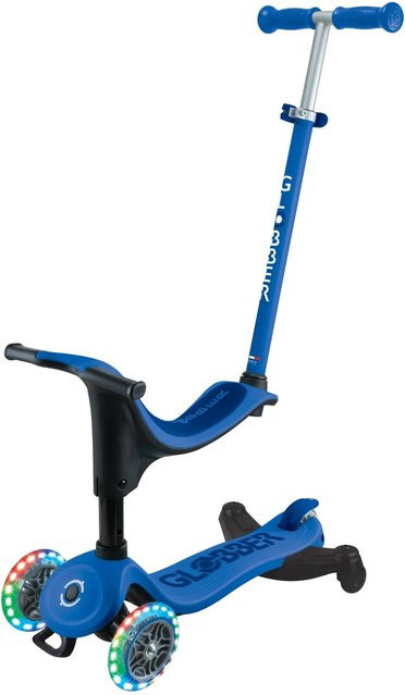 Globber Go-Up Sporty Lights 360 3in1 Aufsitzrad, Laufrad und Scooter mit LED-Rollen, höhenverstellbar, Blau - Bild 1