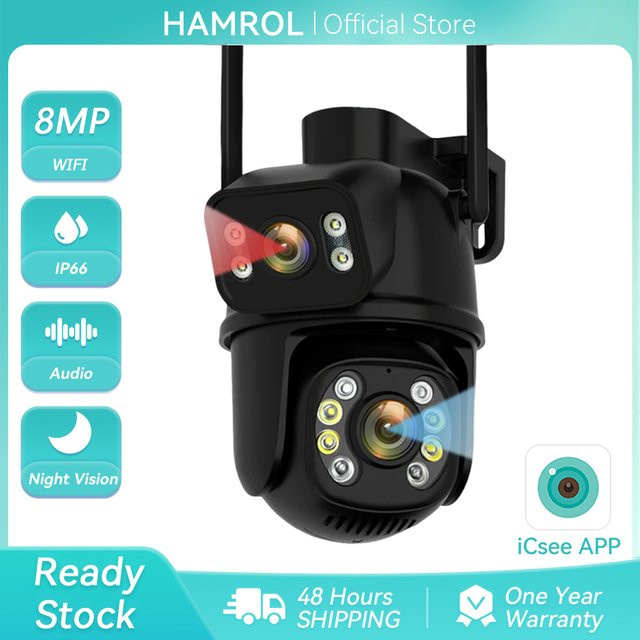 HAMROL 8MP 4K Dual-Objektiv PTZ WLAN IP-Kamera mit zwei Bildschirmen und Auto-Tracking in Schwarz - Bild 1