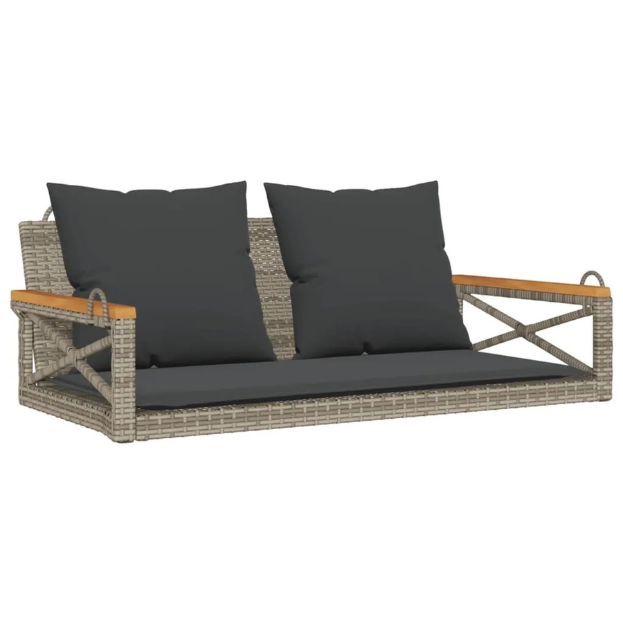 Furnicato Hängebank aus Poly-Rattan mit Kissen in Grau, B/T/H: 109 x 62 x 40 cm - Bild 2