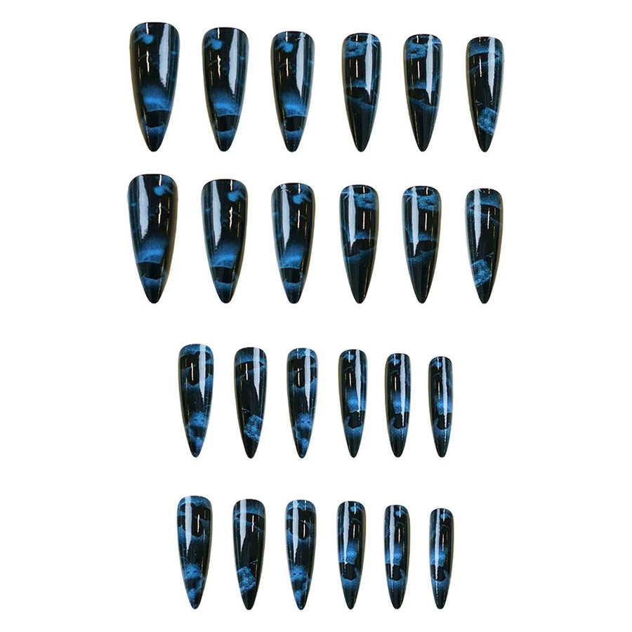 ACRDK Kunstnägel, dunkelblau, Schmetterlings-Design, Stiletto, 24 Stück - Bild 3