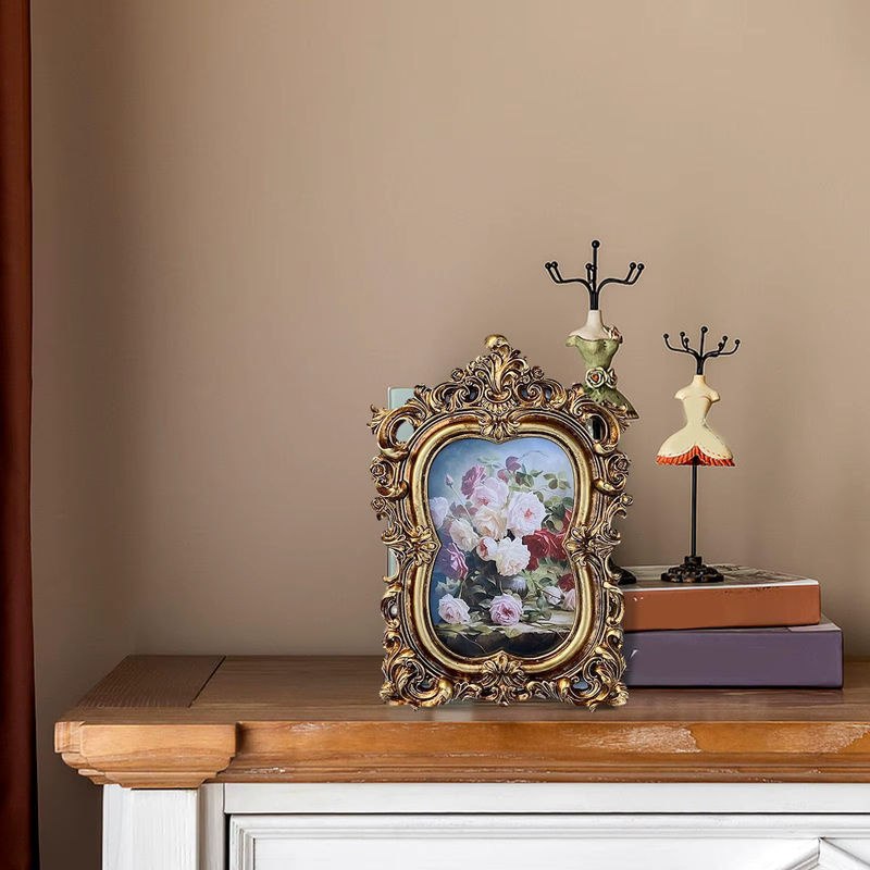 Dekorativer Vintage Bilderrahmen von Kesoto in Gold mit floralem Design aus Metall für Wand und Tisch - Bild 4