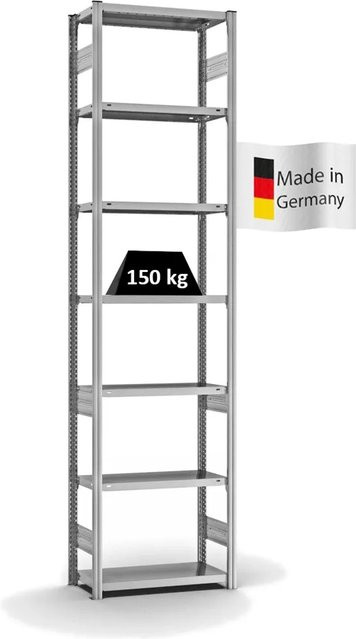 PROREGAL Fachbodenregal Stecksystem T-Profil Light-Duty in Silber, verzinkt, 7 Ebenen, beidseitig nutzbar, H x B x T: 300 x 75 x 30 cm - Bild 1