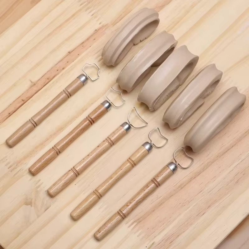 5-teiliges Töpfer-Schaber-Werkzeug-Set mit Holzgriff in Braun für DIY-Ton-Schnitz- und Formarbeiten - Bild 2