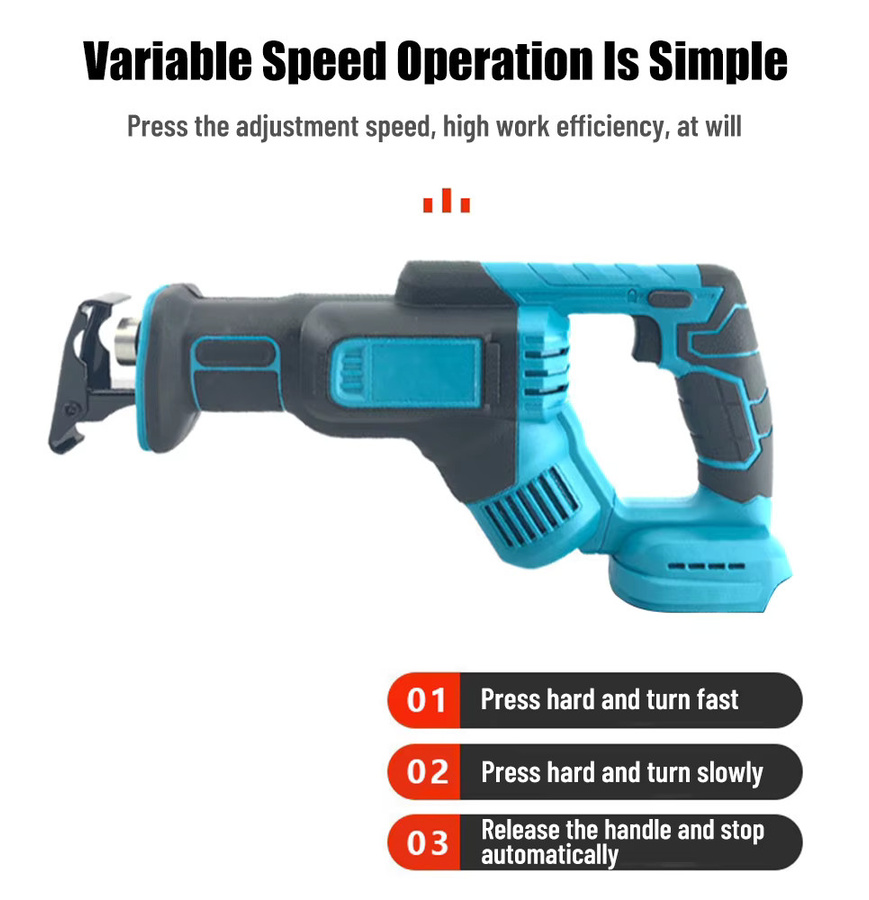 Podofo Akku-Säbelsäge kompatibel mit Makita LXT, kabellose elektrische Säge mit 2500 SPM und 4 Sägeblättern für Holz, PVC und Metall - Bild 6