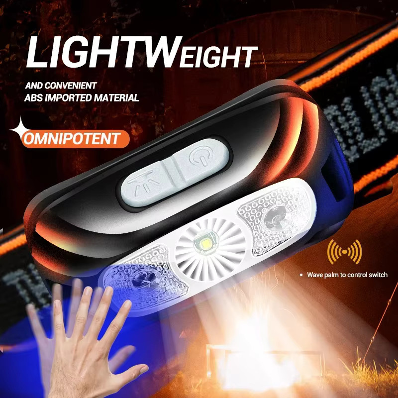 XIWANGFIRE Mini-Stirnlampe mit Wellensensor, USB wiederaufladbare Kopflampe in Schwarz für Camping, Wandern und Notfälle - Bild 2