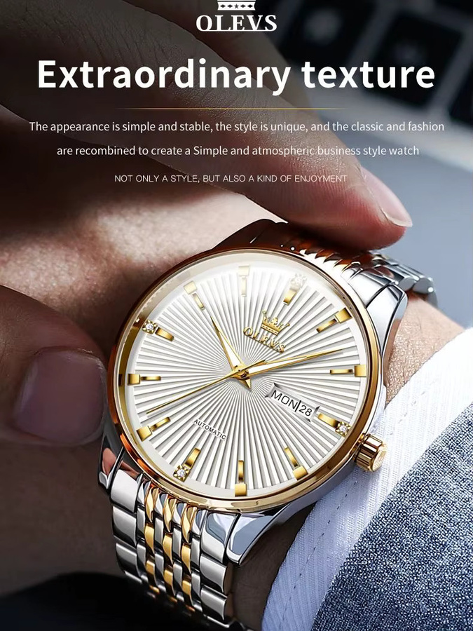 OLEVS Armbanduhr, Edelstahl, Gold, Diamant, Zirkonia, Herren - Bild 6