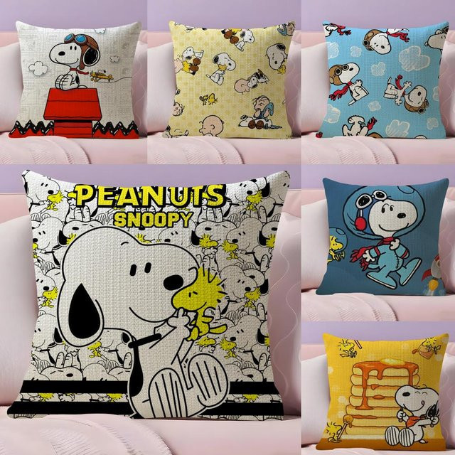 MINISO Snoopy Kissenbezug aus Bio-Leinen in Weiß, quadratisch, Breite: 30 cm, Höhe: 30 cm - Bild 1