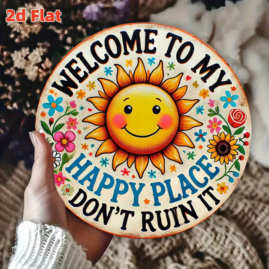 2Dflat Whimsical Playground Willkommensschild aus Aluminium in Orange mit Sonne und Blumen Design, B/H: 20 x 20 cm - Bild 5