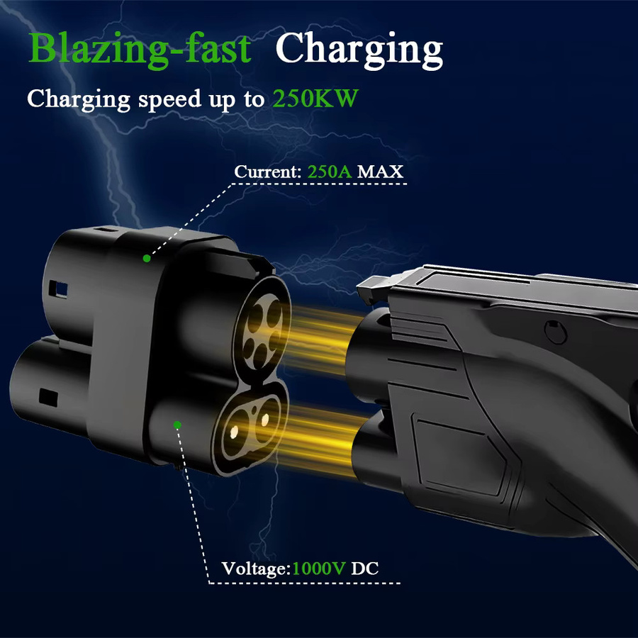 KOLANKY CCS1 zu CCS2 Ladeadapter für Elektroautos, DC 1000V 250A, Farbe: Schwarz - Bild 2