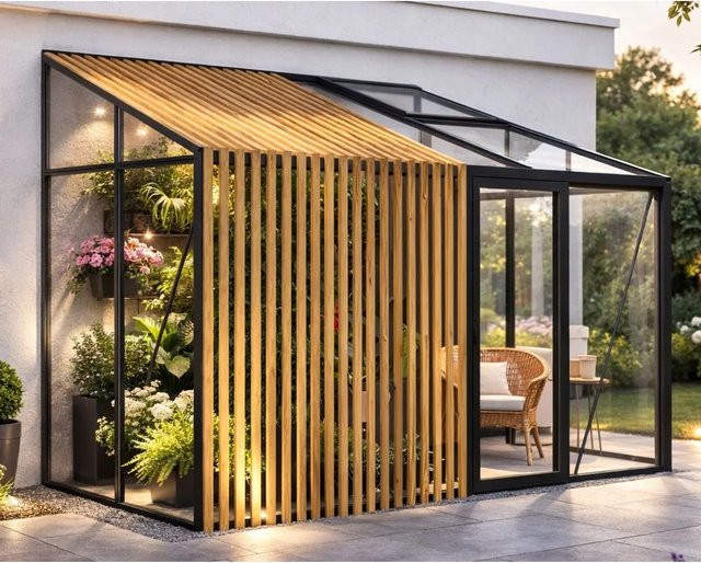 Bloomcabin Wandgewächshaus GHLTAF8 mit Accoya und Sicherheitsglas in Schwarz - Bild 1