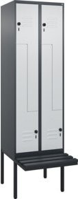 C+P Z-Spind Classic PLUS Sitzbank mit 4 Fächern und Sicherheits-Drehriegel, B/T/H: 212,0 x 60,0 x 81,5 cm, Kunststoff-Sitzfläche, Anthrazit/Grau/Schwarz - Bild 1