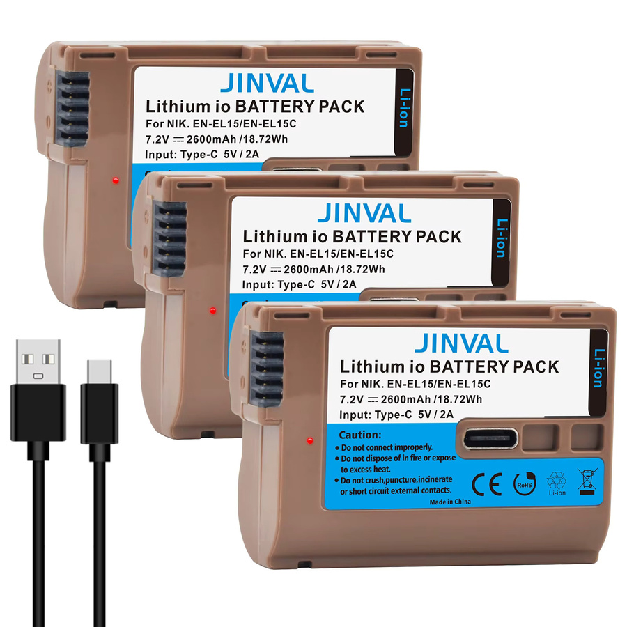 JINVAL EN-EL15C Ersatzakku mit 2600 mAh und USB-C Eingang für Nikon Z5, Z6, Z6 II, Z7, Z7II, D7000, D7100, D7200, D850 und D750 - Bild 3