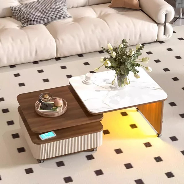 Moderner Design-Couchtisch von DUTRIEUX in Apricot und Weiß mit Marmoroberfläche und glänzendem Finish für dein Wohnzimmer - Bild 1