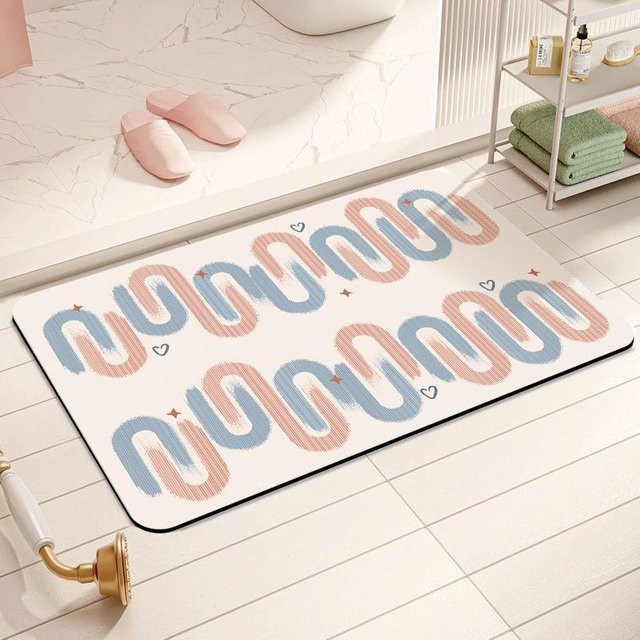 Saugfähige Badezimmer-Bodenmatte von Yiran Furniture in Cremefarben, rutschfester Teppich mit Kieselstein-Design, B/B: 40 x 60 cm - Bild 1